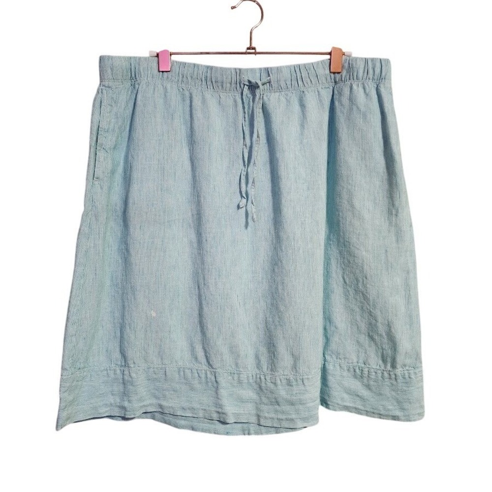 J. JILL Love Linen pull on skirt micro stripe blue white lagenlook size L